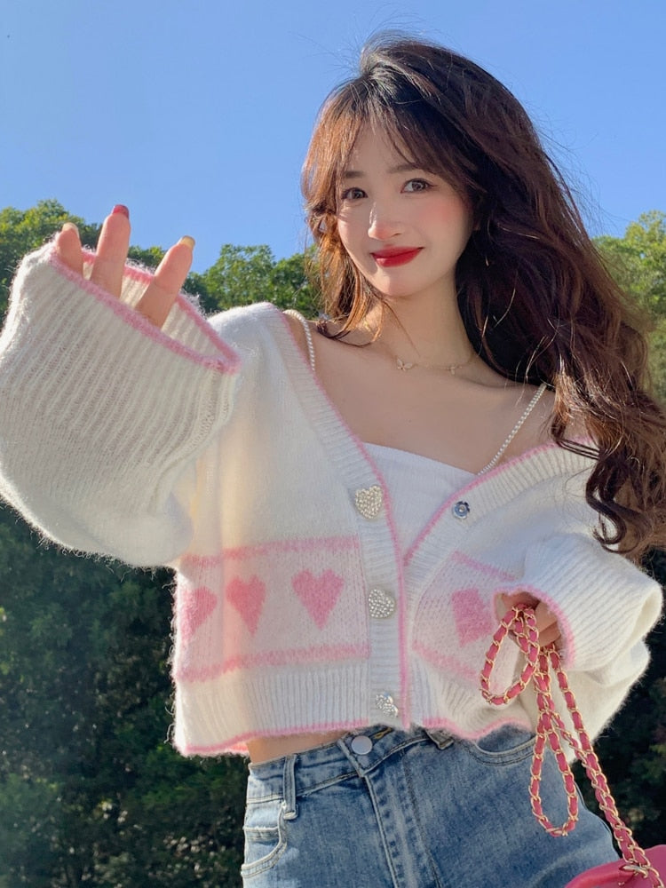 Korean Coquette Heart Cardigan