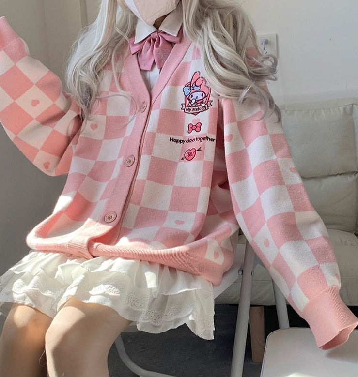 My Melody Pink Checker Cardigan Sweater