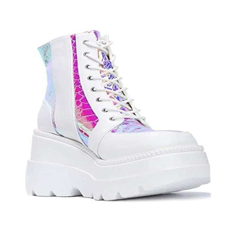 Pastel Goth White Holographic Platform Shoes