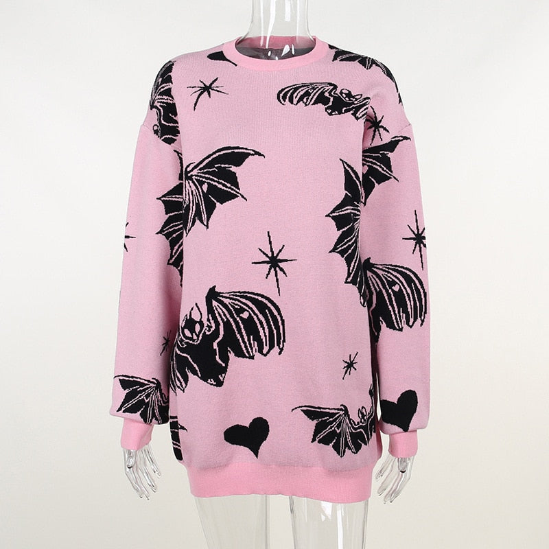 Gothic Bat Knitted Sweater Pastel Goth