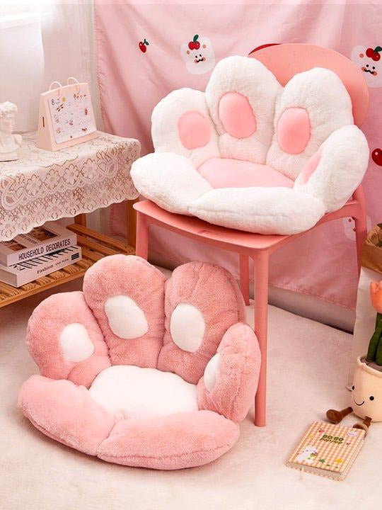 Kawaii Bedroom Setup - Cute Fluffy Paw Seat Cushion - Soft Pink