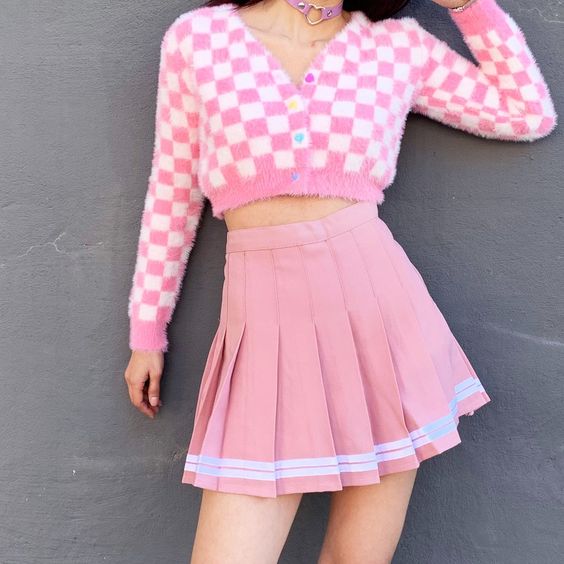 Coquette Preppy Pink Pleated Skirt