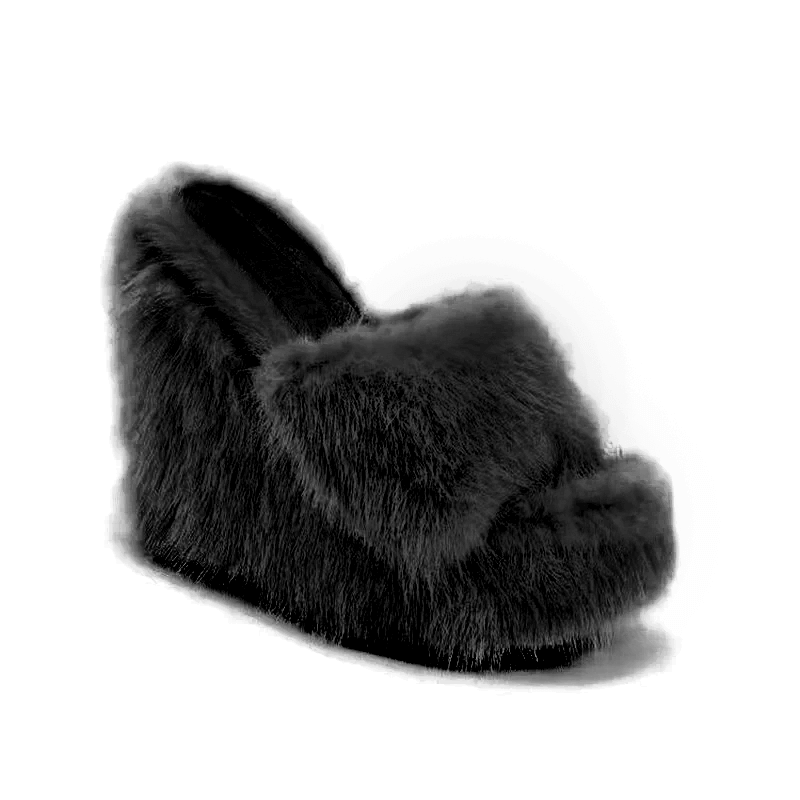 Faux Fur Slippers Wedge Heels