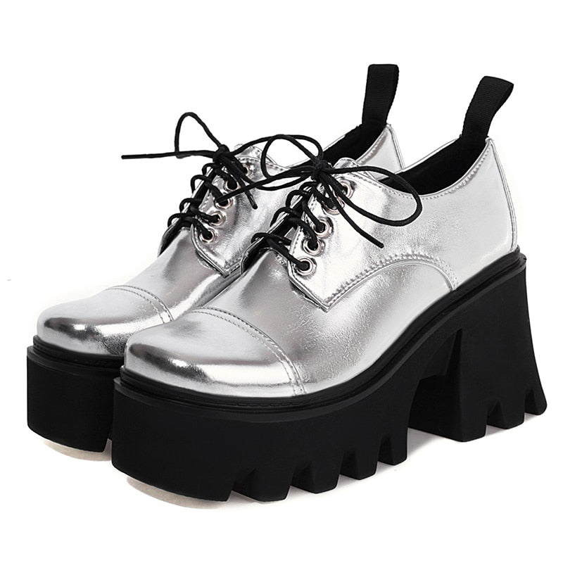 Silver Shoes Oxford Platform