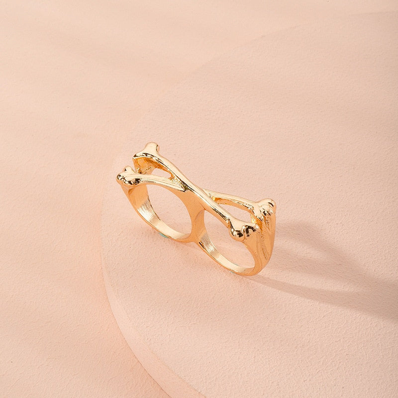 Double Punk Bones Ring Gold Color