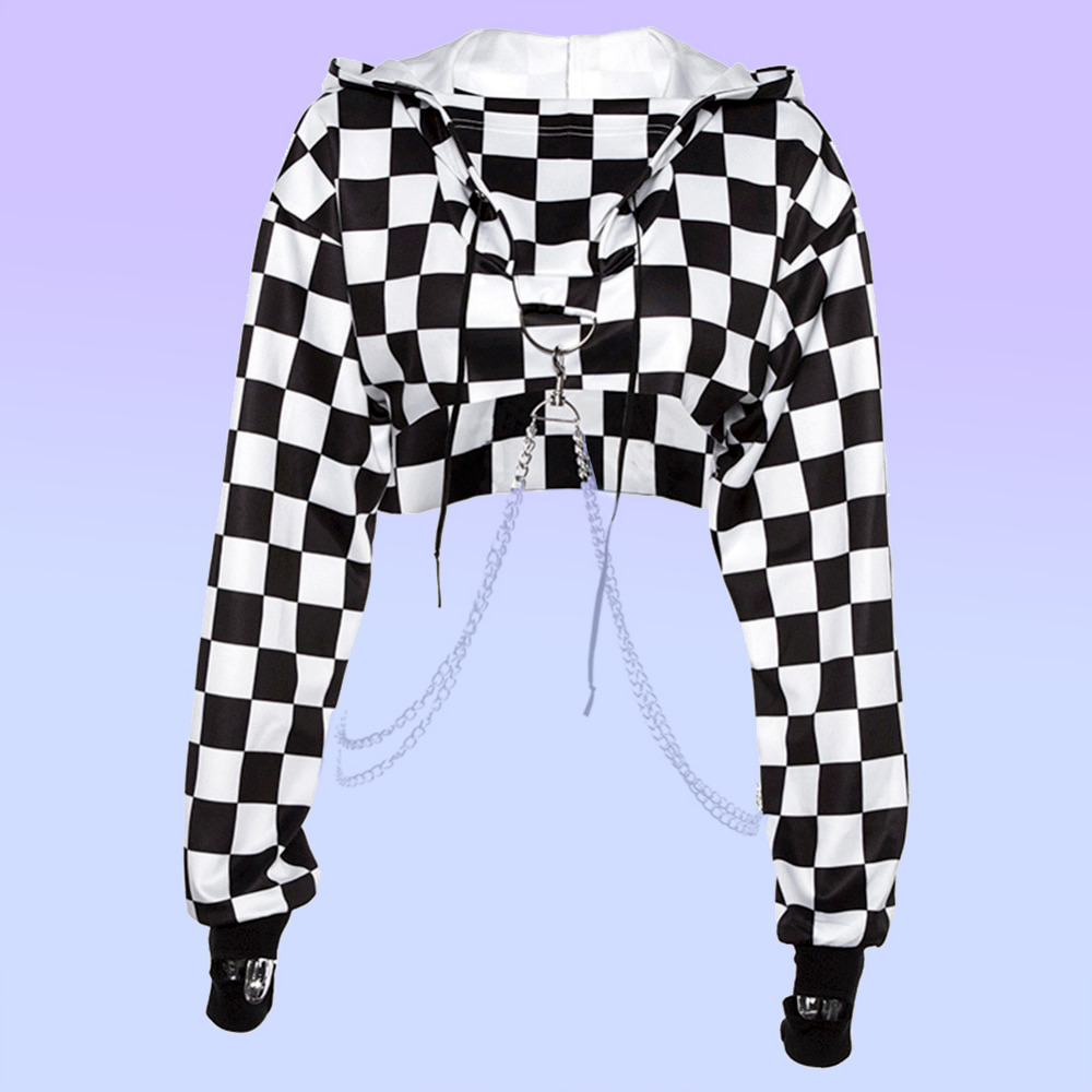 E-Girl Checker Hoodie Chain Crop Top