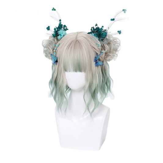 Fairycore Cosplay eGirl Wig Grey Green Ombre