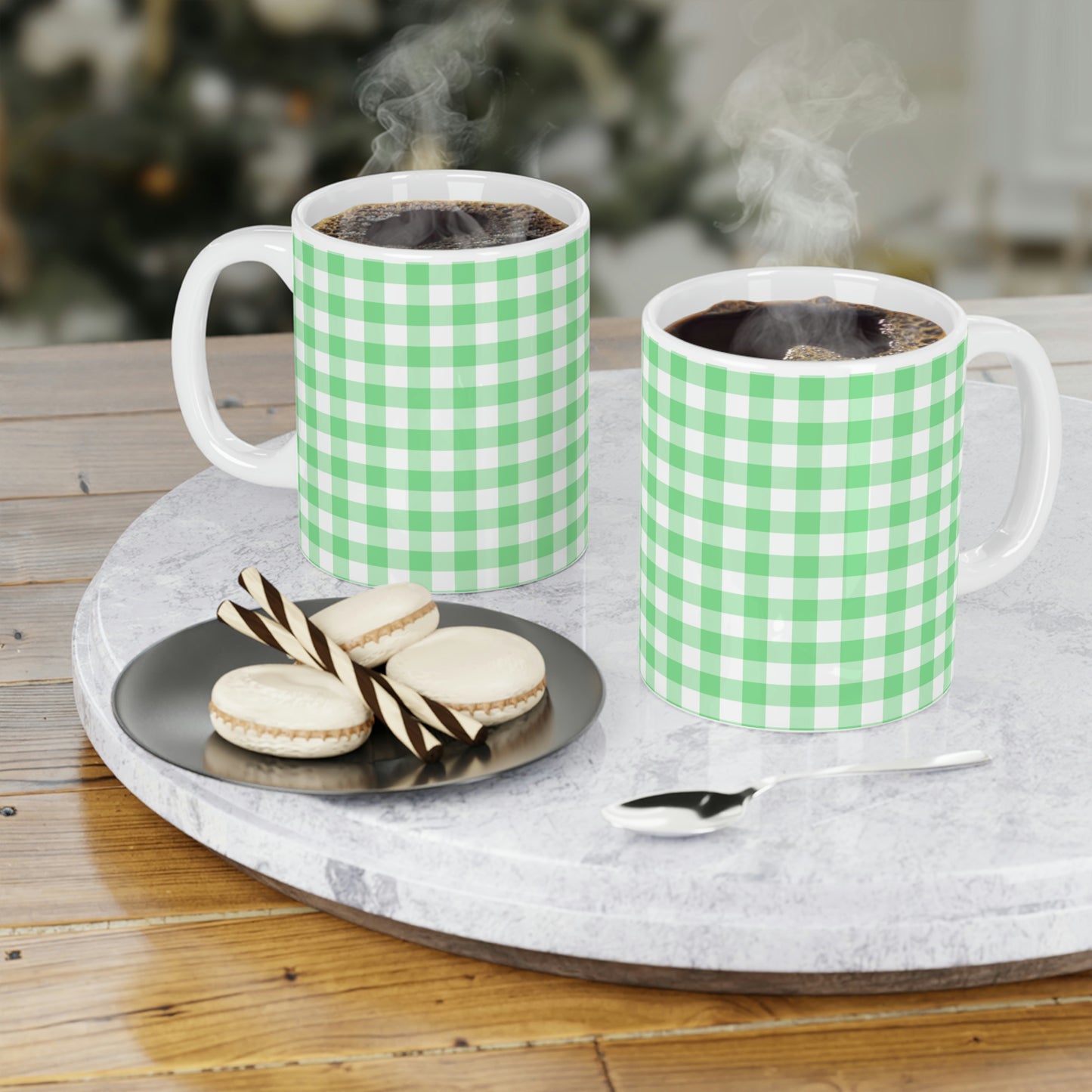 Cottagecore Green Gingham Coffee Mug