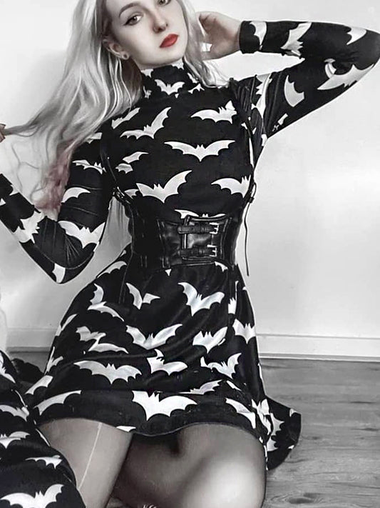 Gothic Black Bat Pattern Dress