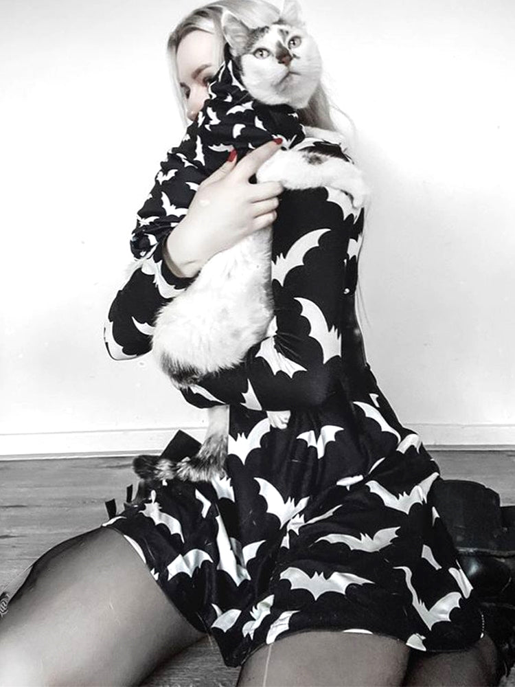 Gothic Black Bat Pattern Dress