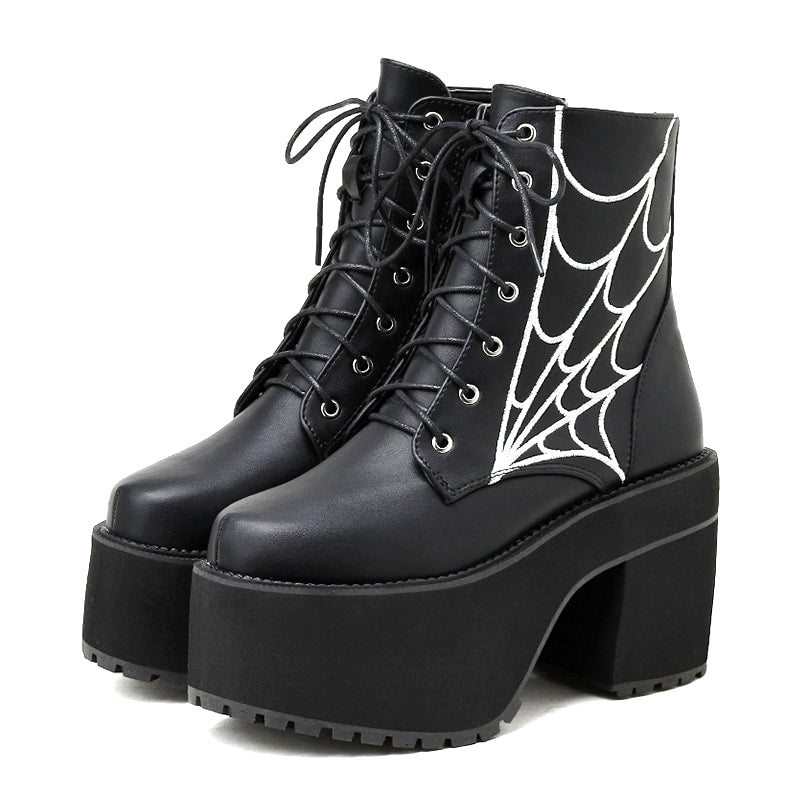 Spider Web Gothic Boots Wednesday Addams Shoes Goth Girl Outfits Egirl – Aesthetics  Boutique