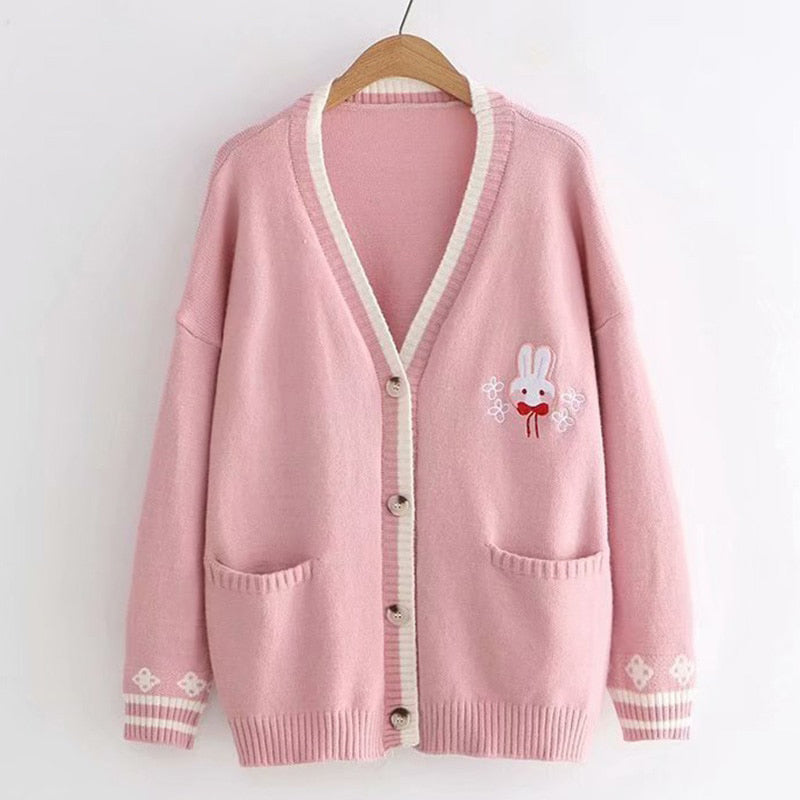 Kawaii Bunny Embroidery Knit Cardigan