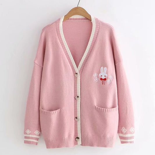 Kawaii Bunny Embroidery Knit Cardigan