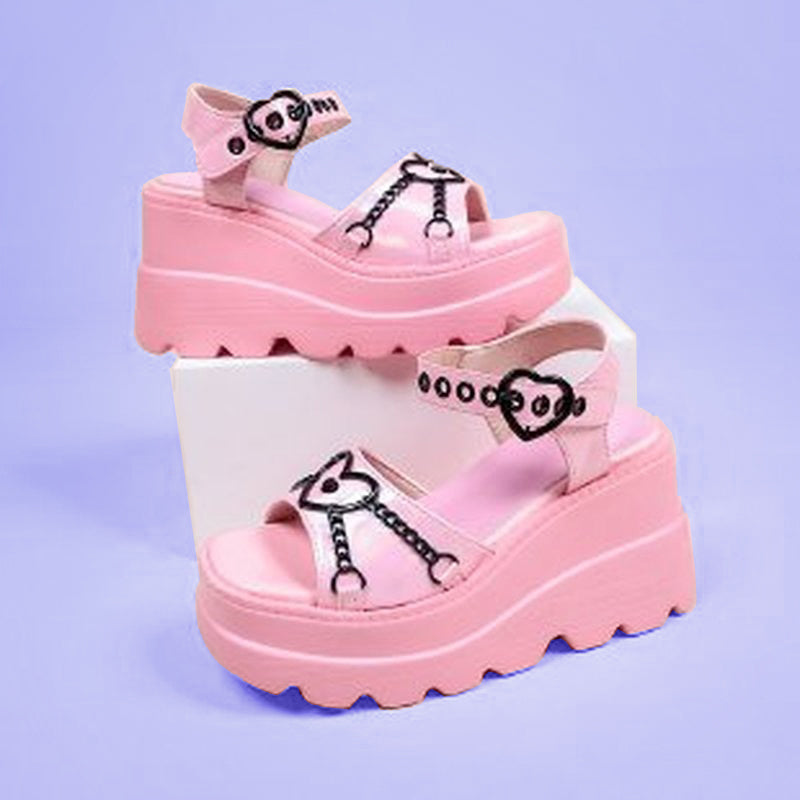 Harajuku Kawaii Fashion Heart Buckle Platform Shoes – The Kawaii Factory