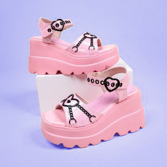 Pastel Goth Platform Sandals Metal Chain