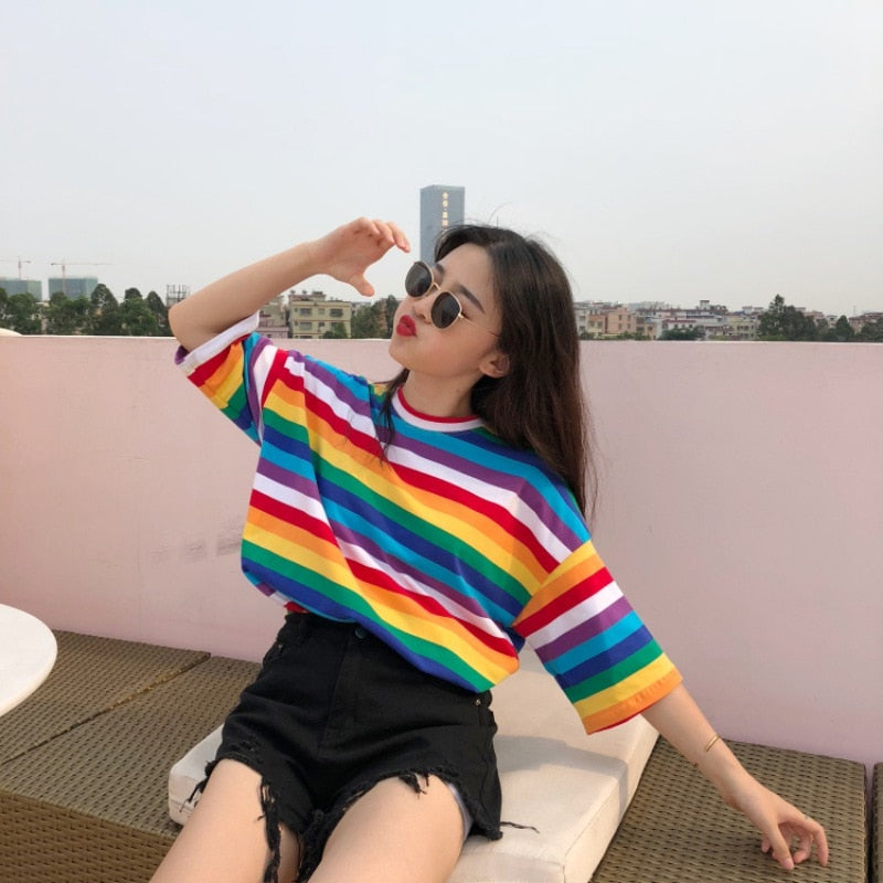 Striped Oversize Rainbow Tee