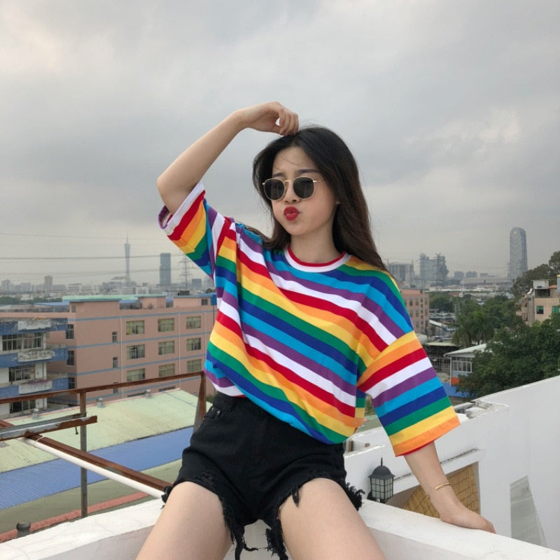 Striped Oversize Rainbow Tee
