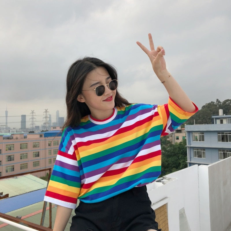 Striped Oversize Rainbow Tee
