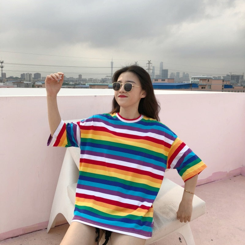 Striped Oversize Rainbow Tee