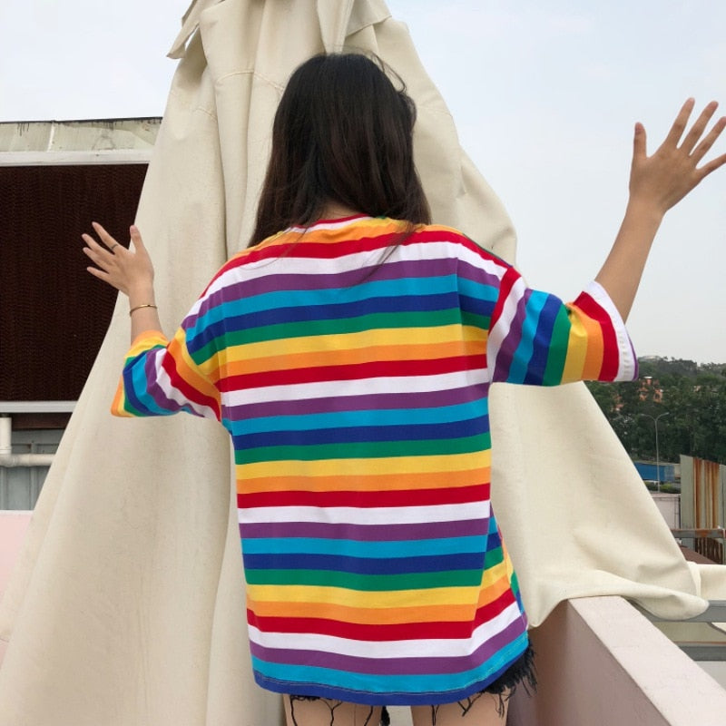 Striped Oversize Rainbow Tee