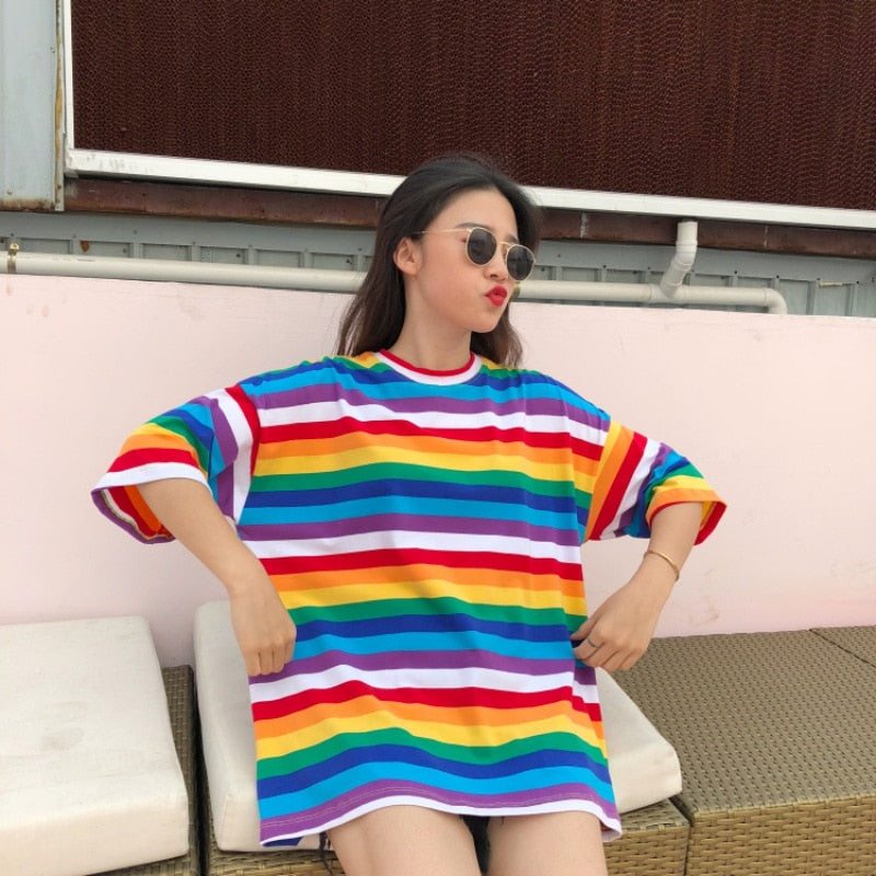 Striped Oversize Rainbow Tee