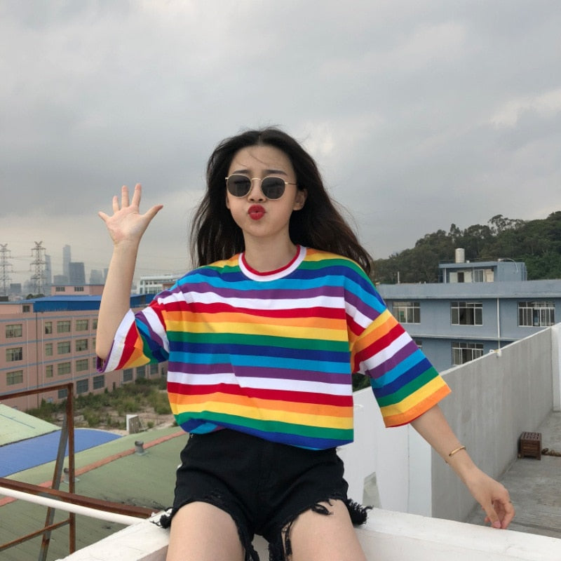 Striped Oversize Rainbow Tee