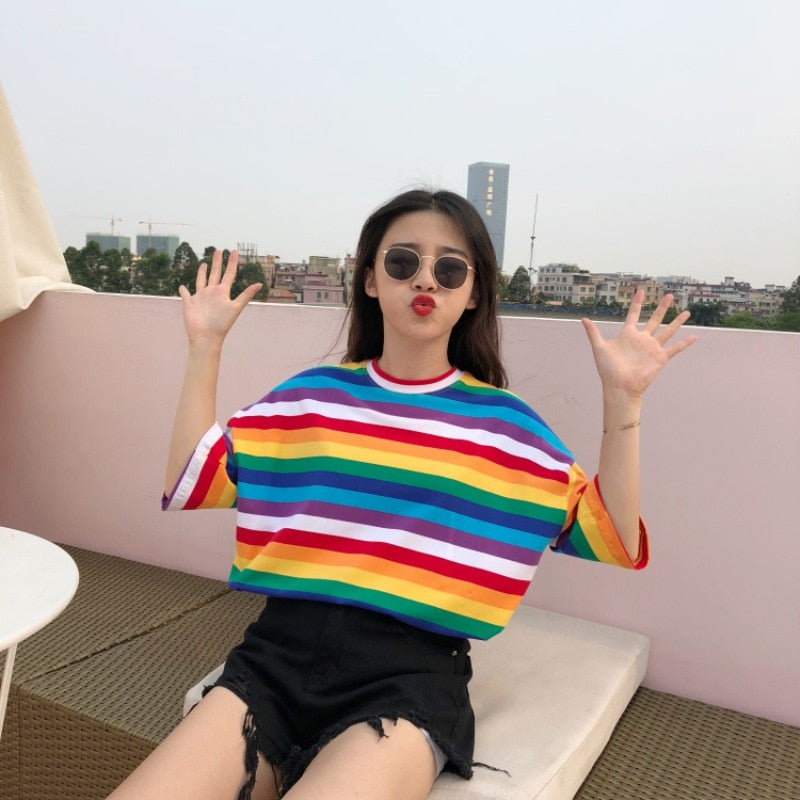 Striped Oversize Rainbow Tee