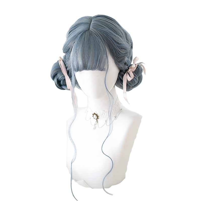 Cosplay E-Girl Wig Dusty Blue Wavy