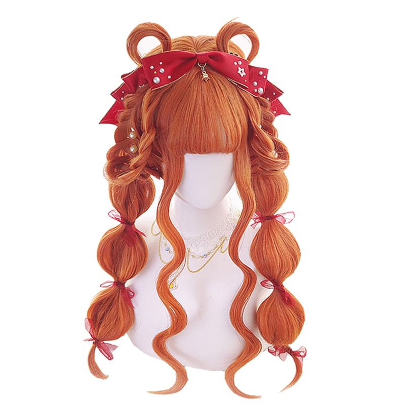 Cosplay Wig Long Wavy Bangs - Orange