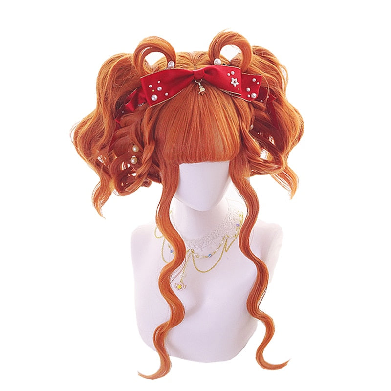Cosplay Wig Long Wavy Bangs - Orange