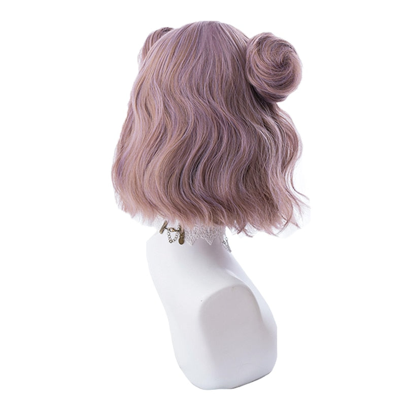 Cosplay Wig Short Wavy Buns - Mauve