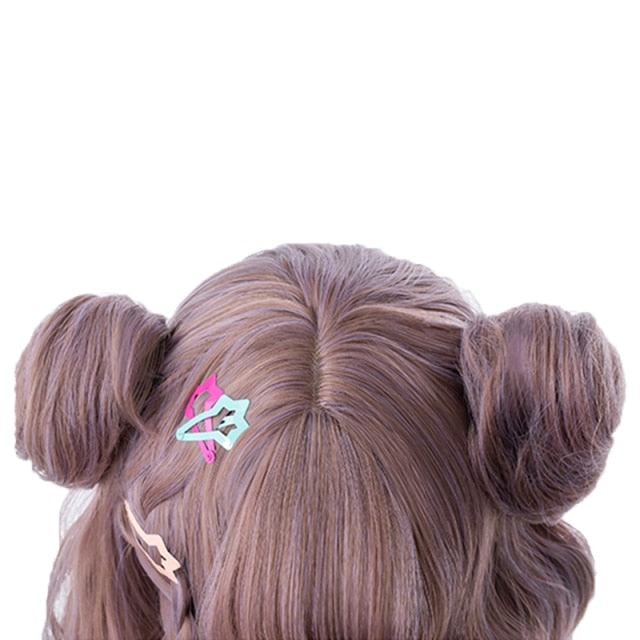 Cosplay Wig Short Wavy Buns - Mauve