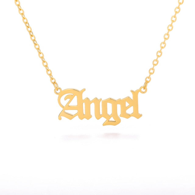 Letter Necklace Gold Gothic - Angel, Princess, Babygirl, Baby