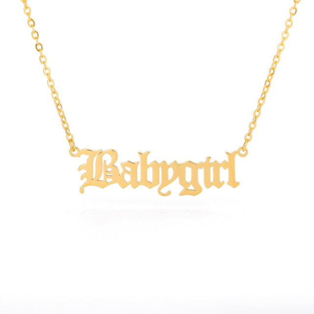 Letter Necklace Gold Gothic - Angel, Princess, Babygirl, Baby