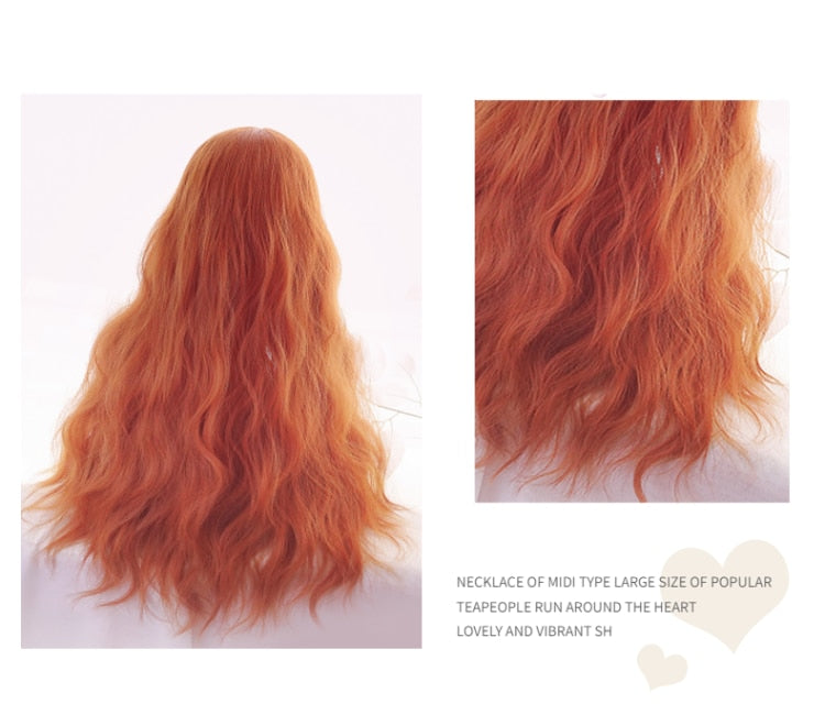 Cosplay Wig Long Wavy Bangs - Orange