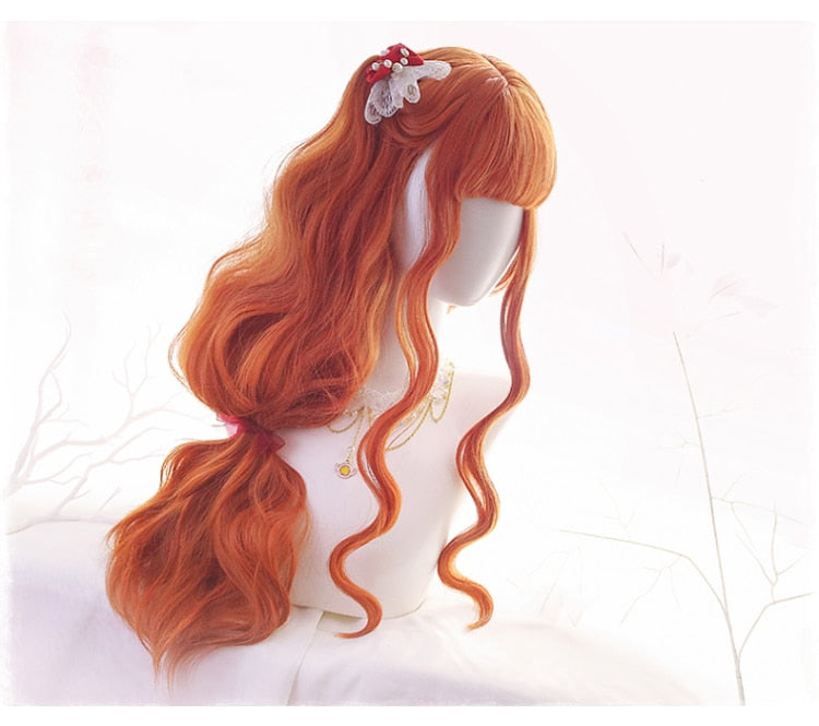 Cosplay Wig Long Wavy Bangs - Orange