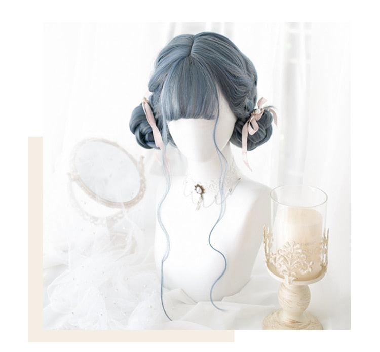 Cosplay E-Girl Wig Dusty Blue Wavy
