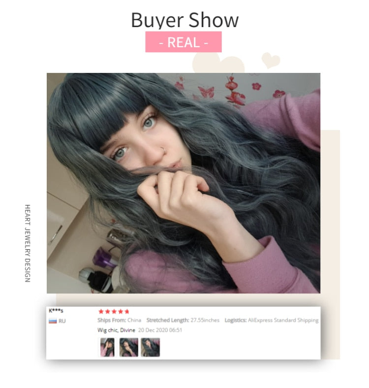 Cosplay E-Girl Wig Dusty Blue Wavy