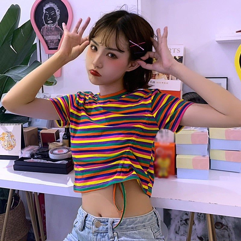 90s Striped Crop Top Tee