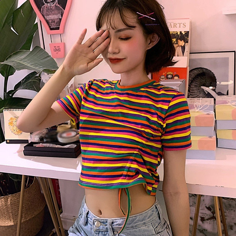 90s Striped Crop Top Tee