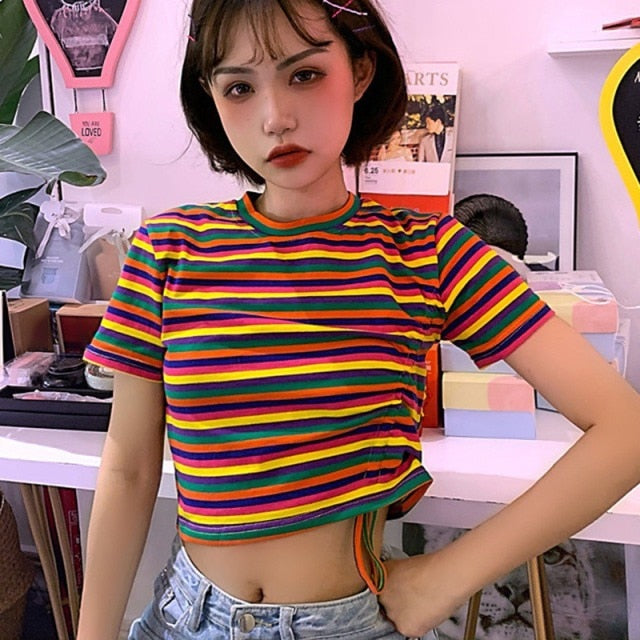 90s Striped Crop Top Tee