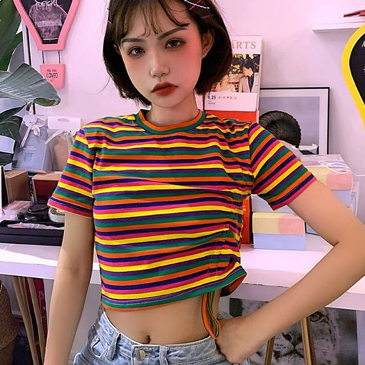 90s Striped Crop Top Tee