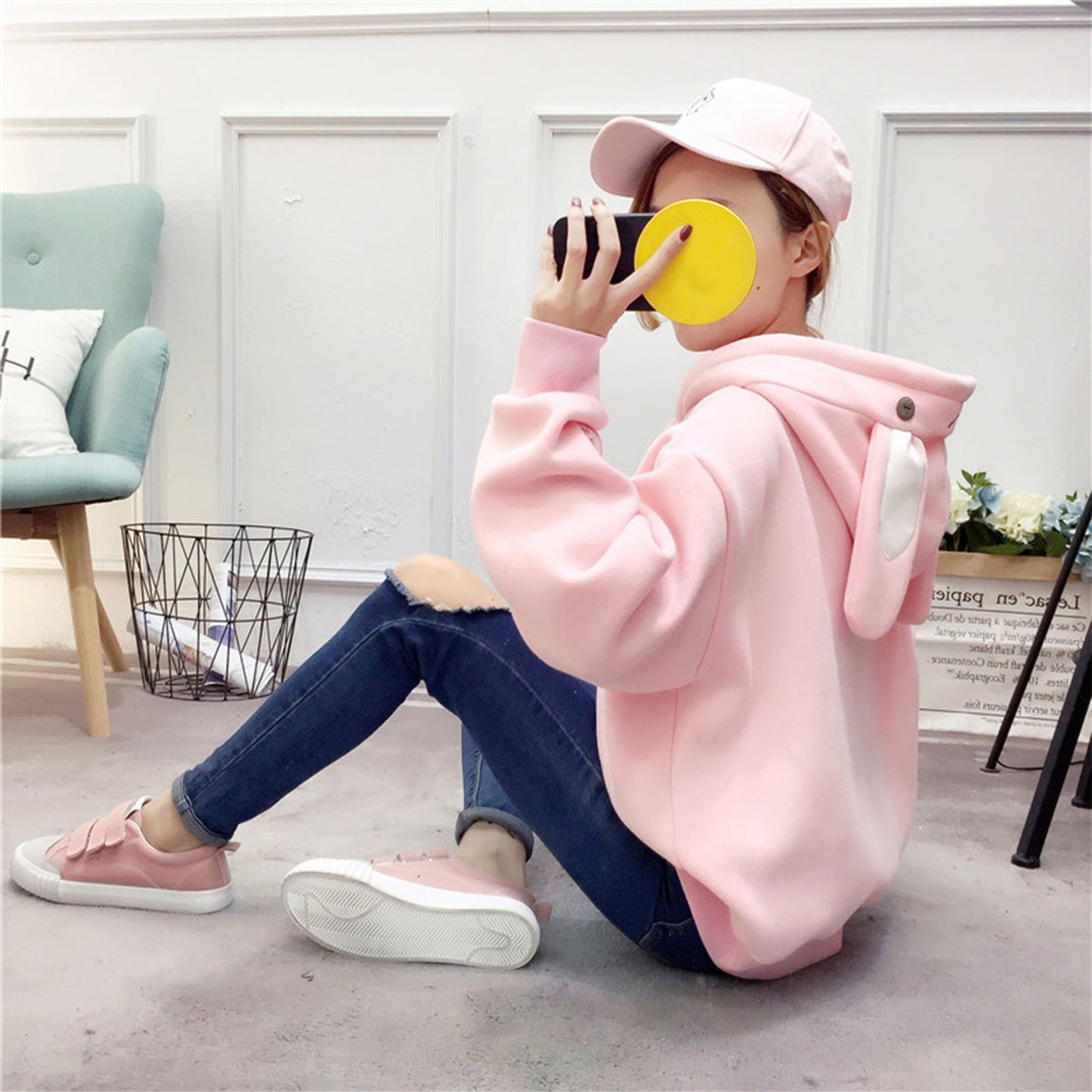 Kawaii Bunny Hoodie - Pink
