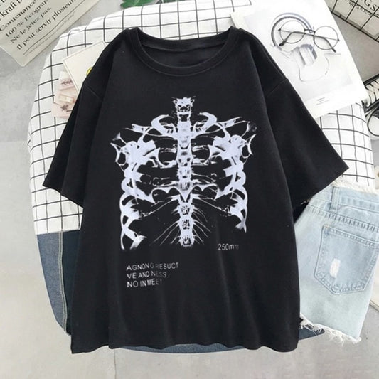 Gothic Aesthetic Ribcage T-Shirt - Black