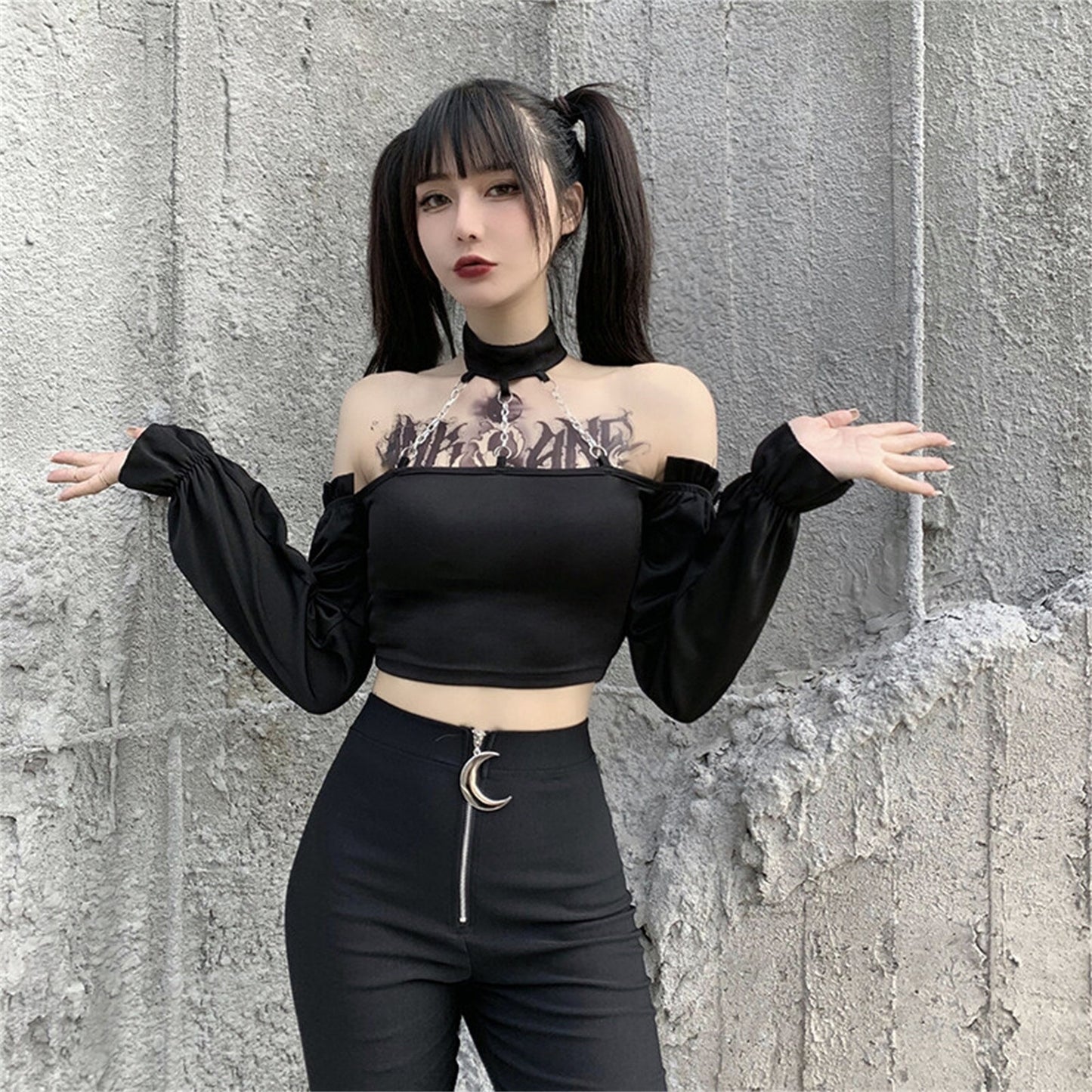 Gothic Girl Darkwave Silver Chains Collar Top