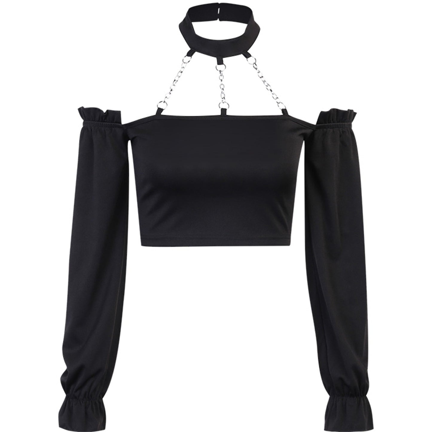 Gothic Girl Darkwave Silver Chains Collar Top