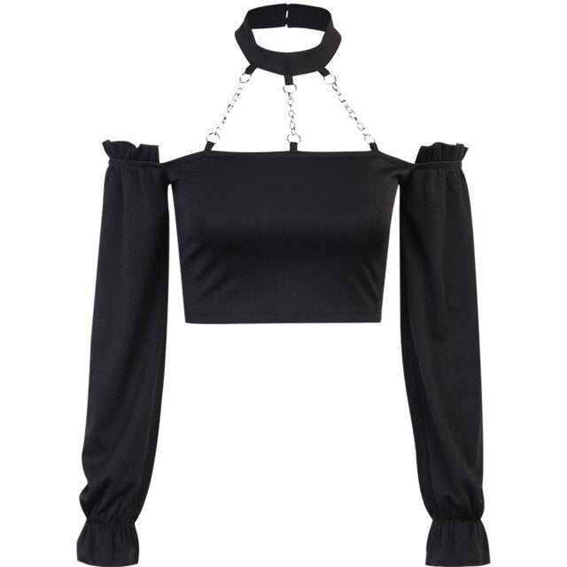 Gothic Girl Darkwave Silver Chains Collar Top
