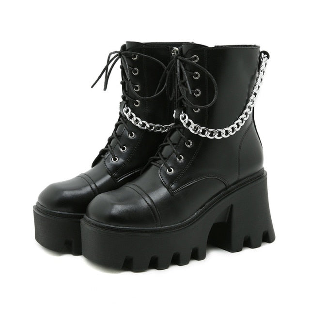 E-Girl Motorcycle Platform Boots with Chain
