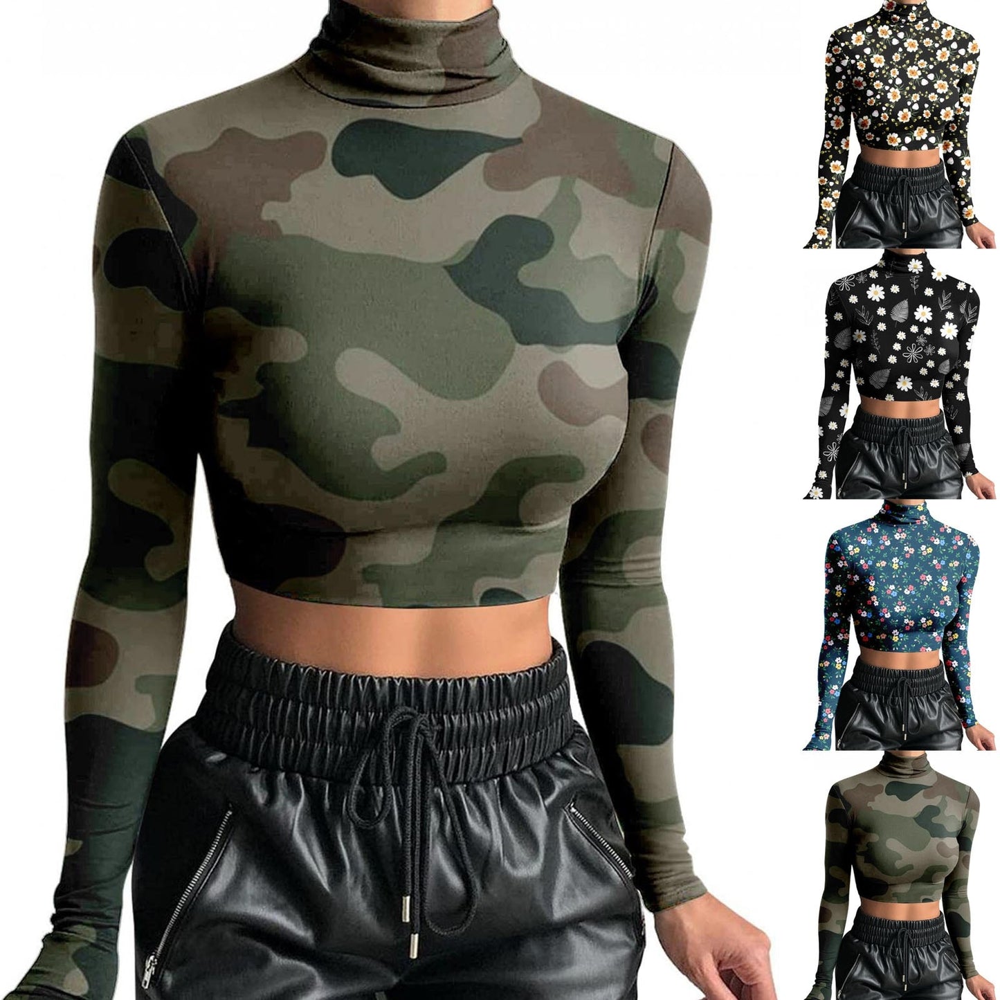 Long Sleeve Camouflage Print Top