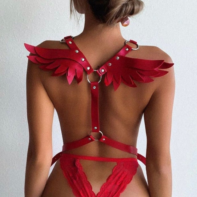 E-Girl Gothic Angel Wings Harness Straps - Red
